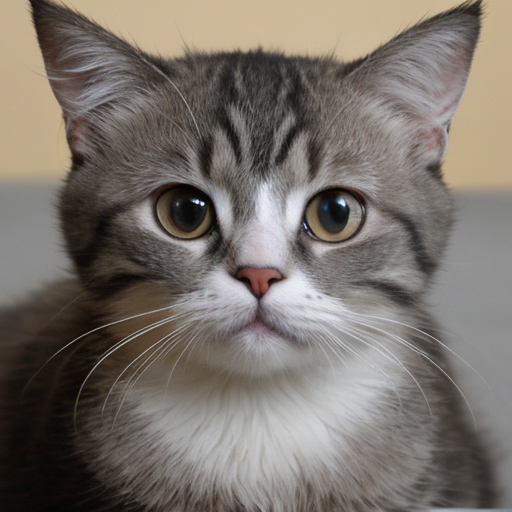 Round-faced tabby cat looking forward.