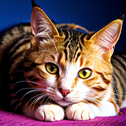 Tabby cat on a pink blanket.
