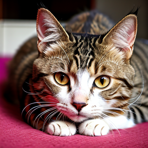 Tabby cat staring forward.