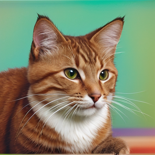 Orange cat posing against a green wall.