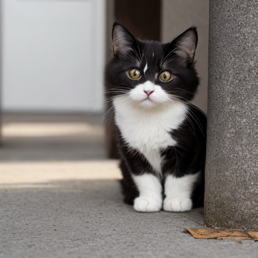 Calico cat sitting beside a mug.